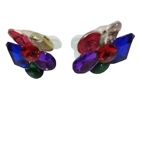 Vtg Earrings Large Colorful  Jewel Tone Acrylic Stones - Picture 2 of 4